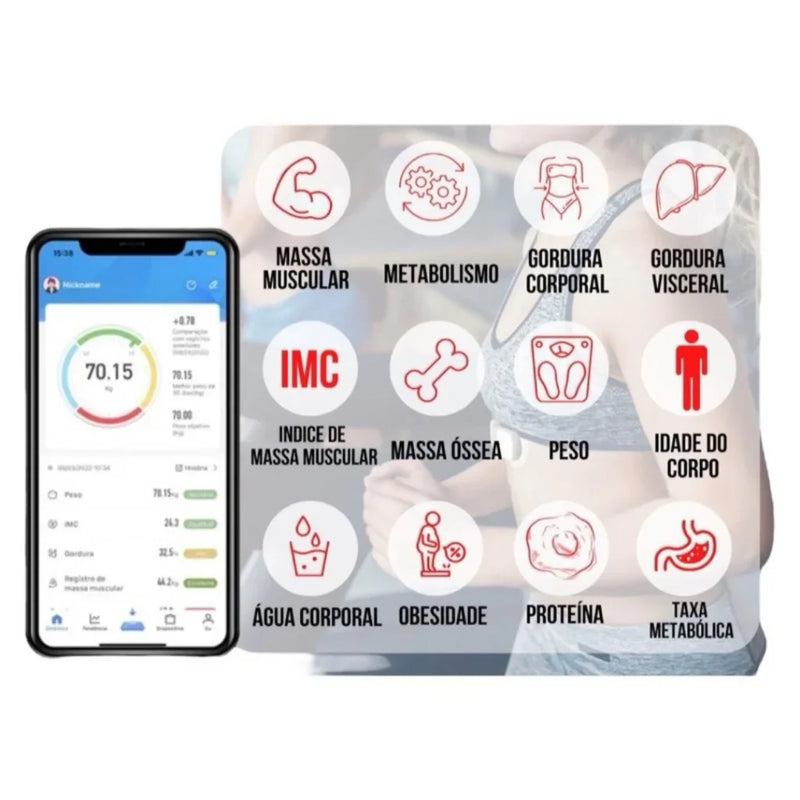 Balança Bioimpedância Bluetooth: Acompanhe Seu Progresso Corporal na Palma da Sua Mão!"